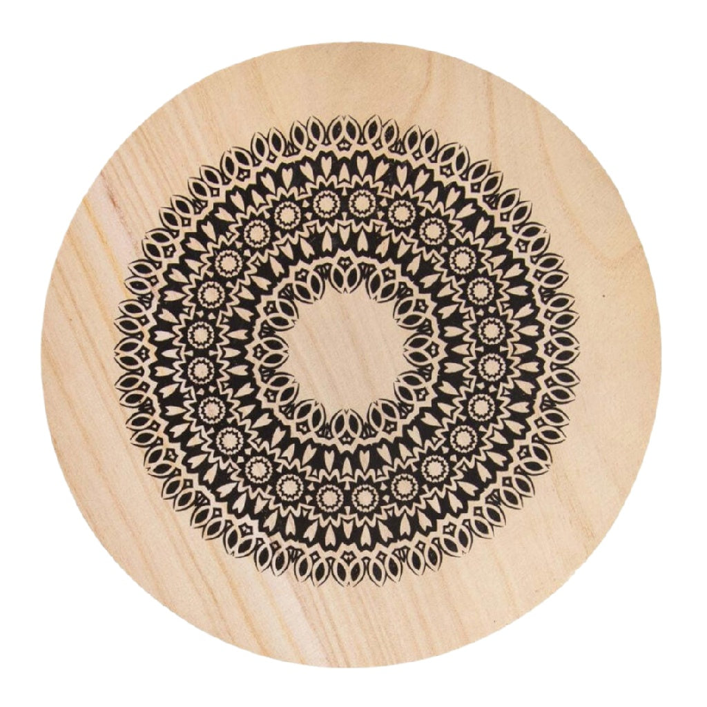 Dessous de verre rond en bois gravé motif mandala antidérapant