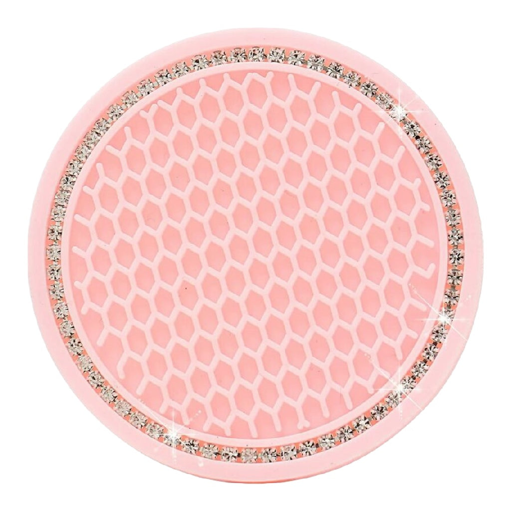 Dessous de verre rond rose antidérapant avec motif géométrique et anneau strass